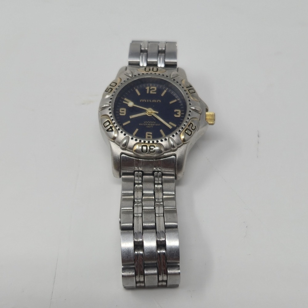 Vintage Milan MZ Berger Watch MLS012 Two-Tone Navy Blue Dial Quartz Wristwatch